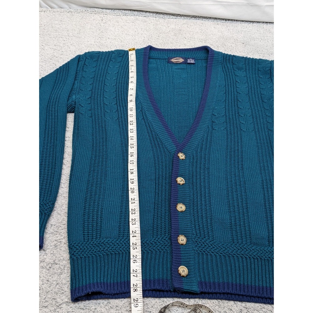 Towncraft Cardigan Sweater Knit Teal‎ Blue MT Tall 38–40 Grandpa Core Y2K Soft - Picture 6 of 12